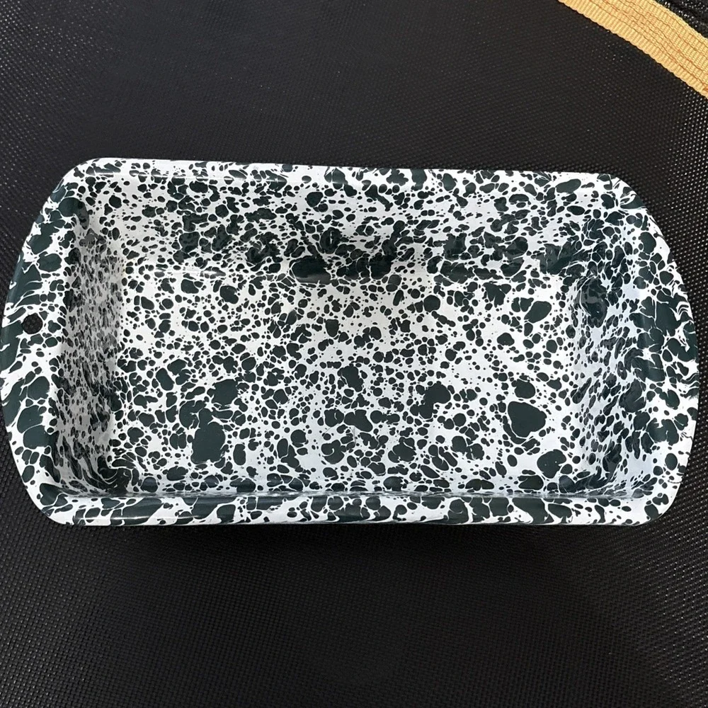Vintage Green White Splatter Enamelware Serving Trays Set of 3 Spatterware